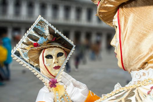 VENICE, ITALY - Febrary 7 2018: The masks of the Venice carnival 2018