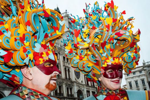 VENICE, ITALY - Febrary 7 2018: The masks of the Venice carnival 2018