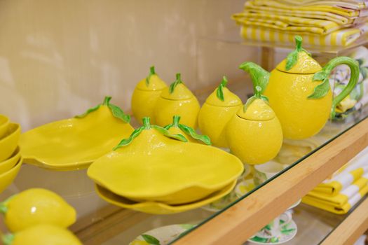 Lemon tea set on storefront in a shop