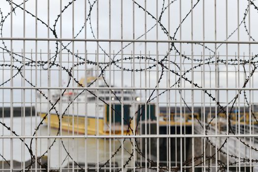 A barbed wire on the border between England and France Transmanchferry