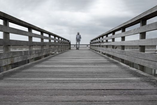 Gray wooden old bridge Symmetrical lines