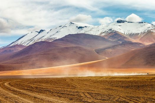 Volcanic landscape in Bolivian andes altiplano near Chilean atacama border, South America