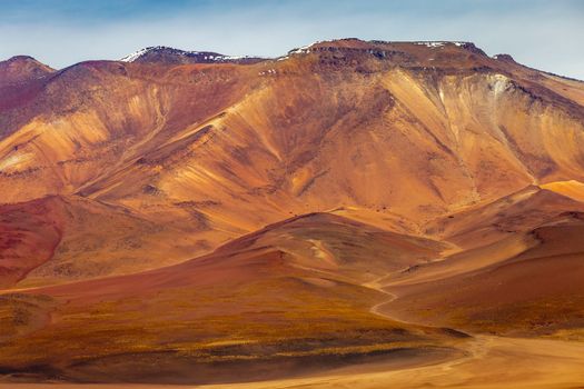 Volcanic landscape in Bolivian andes altiplano near Chilean atacama border, South America