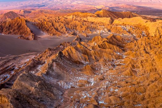 Peaceful Moon Valley dramatic landscape at Sunset, Atacama Desert, Chile