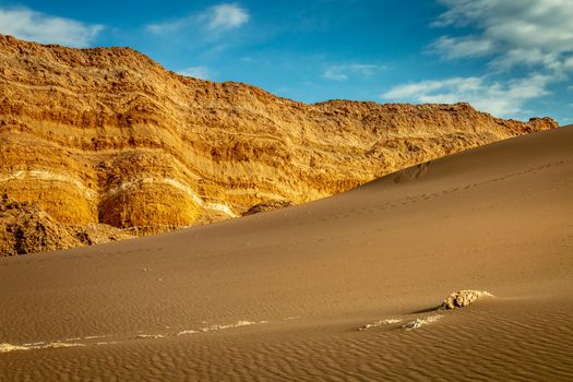 Peaceful Moon Valley dramatic landscape at Sunset, Atacama Desert, Chile