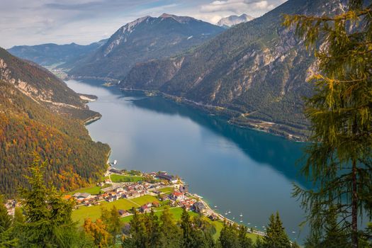 Achensee lake from above Tyrol Karwendel alps at idyllic autumn near Innsbruck, Austria