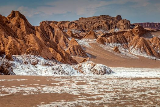 Peaceful Moon Valley dramatic landscape at Sunset, Atacama Desert, Chile