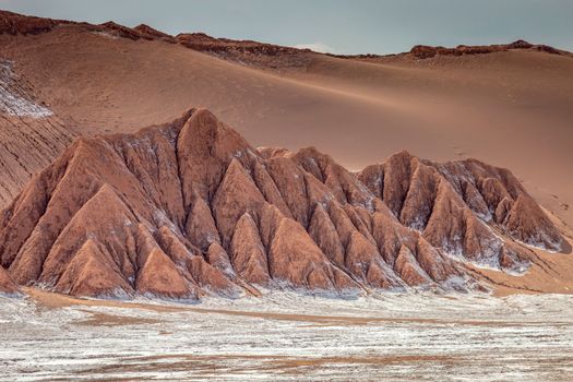 Peaceful Moon Valley dramatic landscape at Sunset, Atacama Desert, Chile