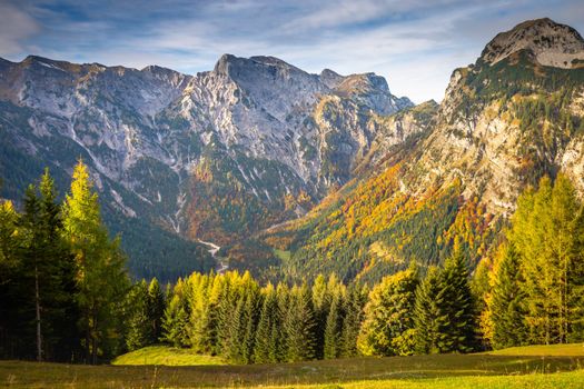 Idyllic Karwendel alps at autumn, tyrol and bavarian alps border, Austria