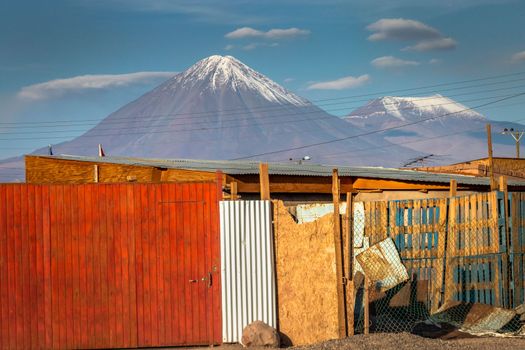 Licancabur and Peaceful dramatic volcanic landscape at Sunset, Atacama Desert, Chile