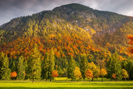Idyllic Karwendel alps at autumn, tyrol and bavarian alps border, Austria