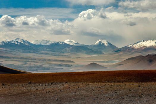 Licancabur and Peaceful dramatic volcanic landscape at Sunset, Atacama Desert, Chile