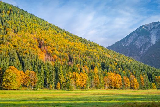 Idyllic Karwendel alps at autumn, tyrol and bavarian alps border, Austria