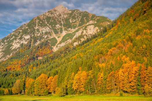 Idyllic Karwendel alps at autumn, tyrol and bavarian alps border, Austria