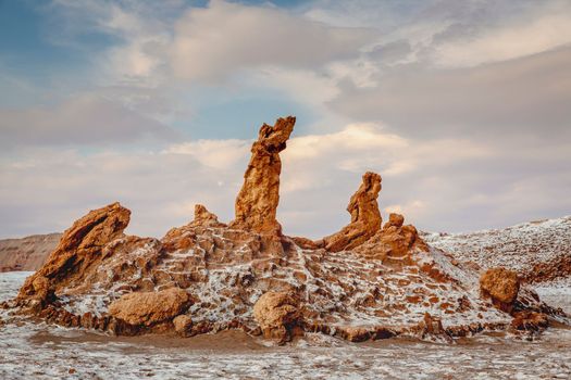 Peaceful Moon Valley dramatic landscape at Sunset, Atacama Desert, Chile