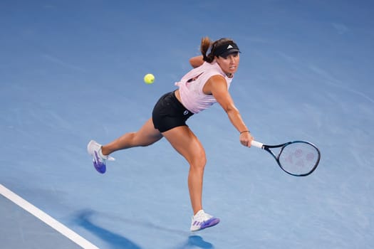 MELBOURNE, AUSTRALIA - JANUARY 24: Jessica Pegula of USA vs Victoria Azarenka of Belarus in quarter final action on day 9 of the 2023 Australian Open at Melbourne Park on January 24, 2023 in Melbourne, Australia.