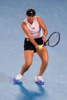 MELBOURNE, AUSTRALIA - JANUARY 24: Jessica Pegula of USA vs Victoria Azarenka of Belarus in quarter final action on day 9 of the 2023 Australian Open at Melbourne Park on January 24, 2023 in Melbourne, Australia.