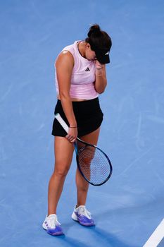 MELBOURNE, AUSTRALIA - JANUARY 24: Jessica Pegula of USA vs Victoria Azarenka of Belarus in quarter final action on day 9 of the 2023 Australian Open at Melbourne Park on January 24, 2023 in Melbourne, Australia.