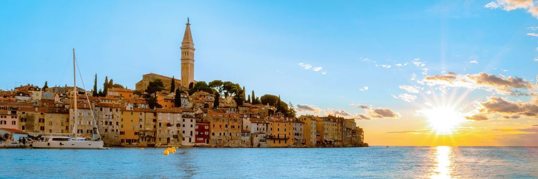 Rovinj village during sunset Adriatic sea Croatia, sunset at Rovinj town Croatia during summer