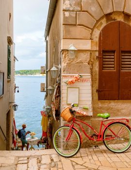 Rovinj Croatia September 2017, streets of Rovinj village during sunset Adriatic sea Croatia, sunset at Rovinj town Croatia during summer