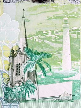	Gibbs Hill Lighthouse and St. Mark's Church from Bermudian money - dollar