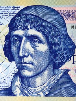 Nicolaus Copernicus a closeup portrait from money