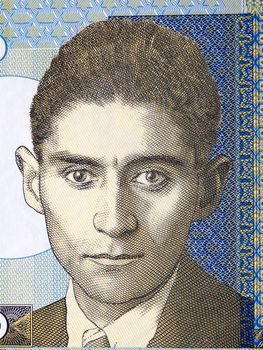 Franz Kafka a closeup portrait from Czech money