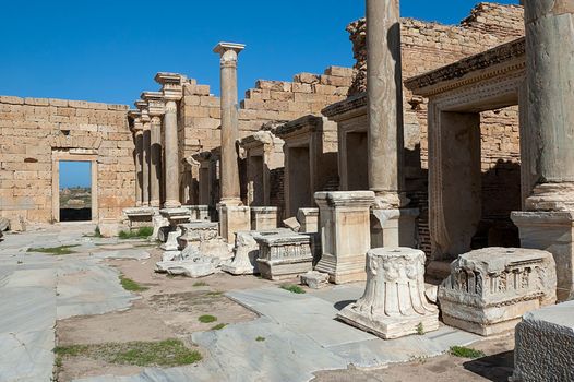 Archaeological site of Leptis Magna, Libya - 10/30/2006:  The Forum of Severe in the ancient Roman city of  Leptis Magna.