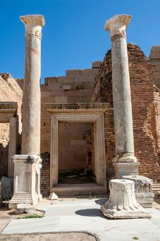Archaeological site of Leptis Magna, Libya - 10/30/2006:  The Forum of Severe in the ancient Roman city of  Leptis Magna.