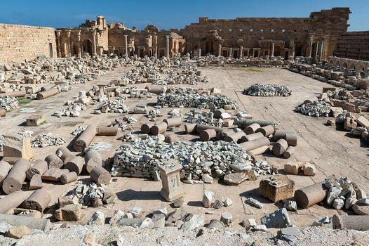 Archaeological site of Leptis Magna, Libya - 10/30/2006:  The Forum of Severe in the ancient Roman city of  Leptis Magna.