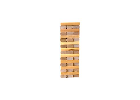 Jenga game. Photo of a plank tower, jenga game on a white background, isolate.