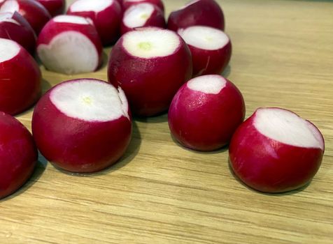 Radish. Photo of a radish on a wooden table close-up.