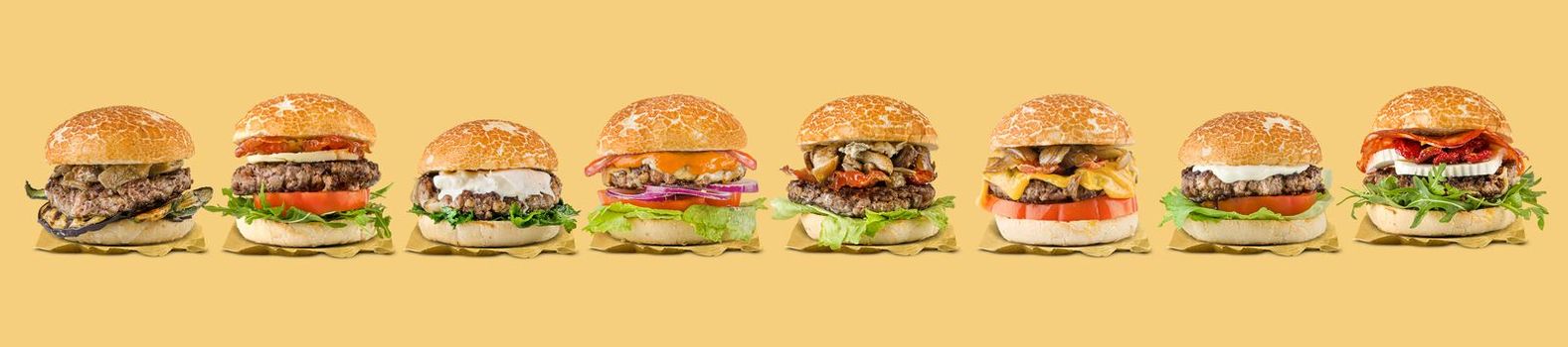 Special Hamburger group on yellow background