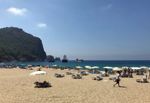 Turkey, Alanya, August 02, 2017. View of the sea, beach and mountains