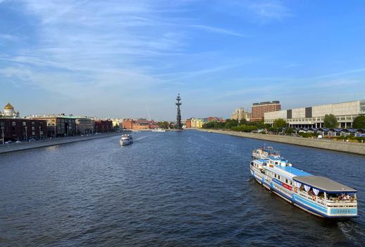 Moscow, Russia, August 31, 2020. View of the river and the ship.