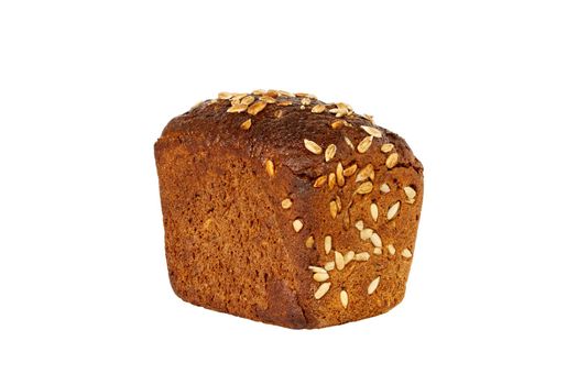 Loaf of bread with seeds isolated on a white background.