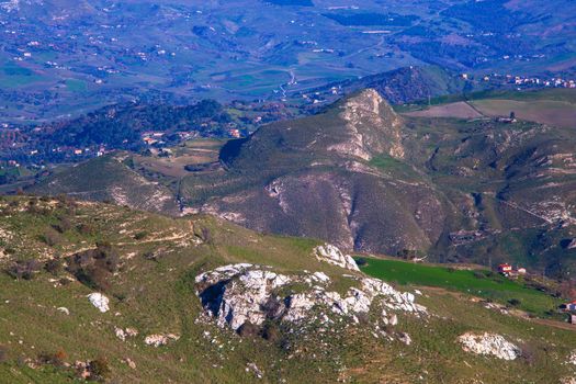 View of the typical Sicilian countryside in the Enna territory