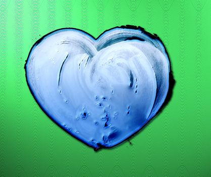 Digital paint of a blue heart on green background