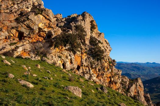 View of the typical Sicilian countryside in the Enna territory