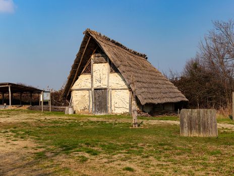 Rural house with pitched roof in the Nature reserve of Valle canal Novo, Italy