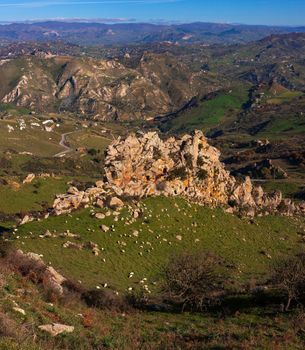 View of the typical Sicilian countryside in the Enna territory