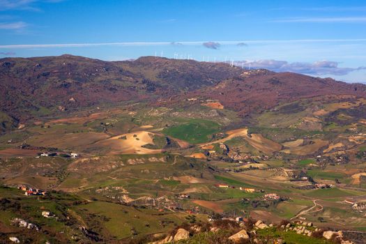 View of the typical Sicilian countryside in the Enna territory