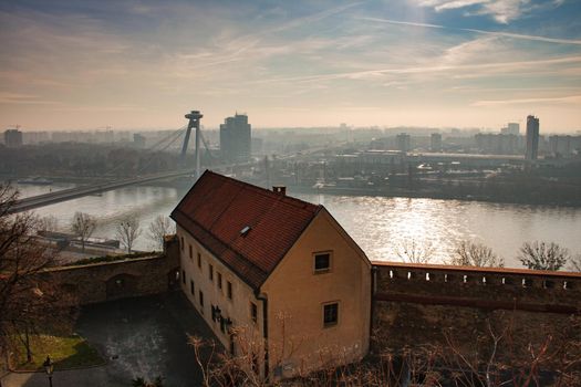 View of Bratislava on the scenic Danube river