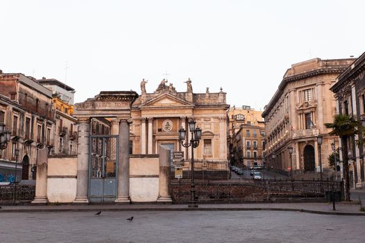 View of the Roman amphitheater in Stesicoro square, Catania