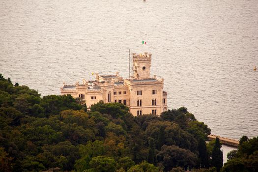 Top view of Miramare castle in Trieste