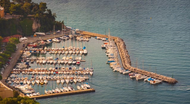 Top view of Grignano dock full of boats