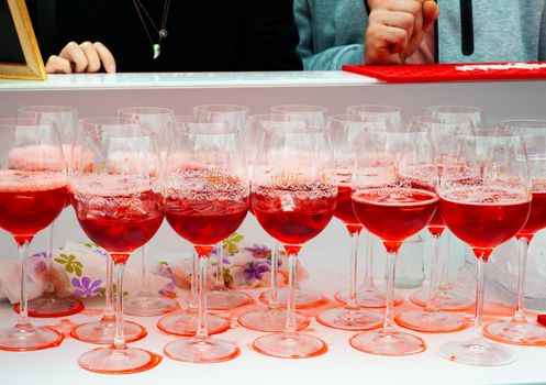 A lot of glasses of spritz cocktail