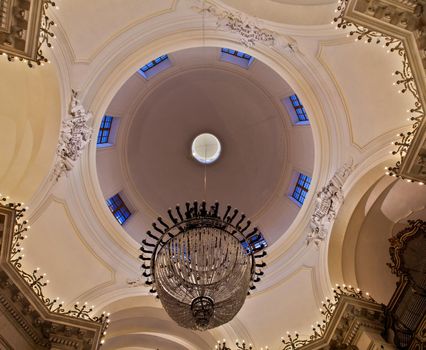 View of the chandelier on the ceiling of the Badia church of Catania