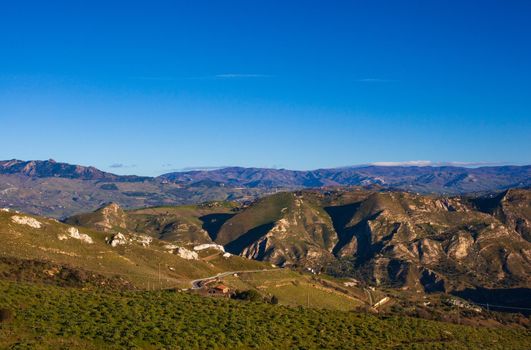 View of the typical Sicilian countryside in the Enna territory