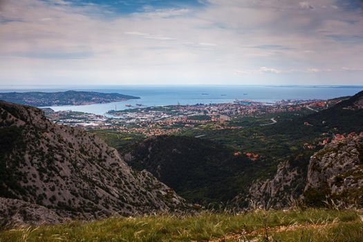 Top view of the Trieste gulf from the Rosandra valley in the spring season, Italy